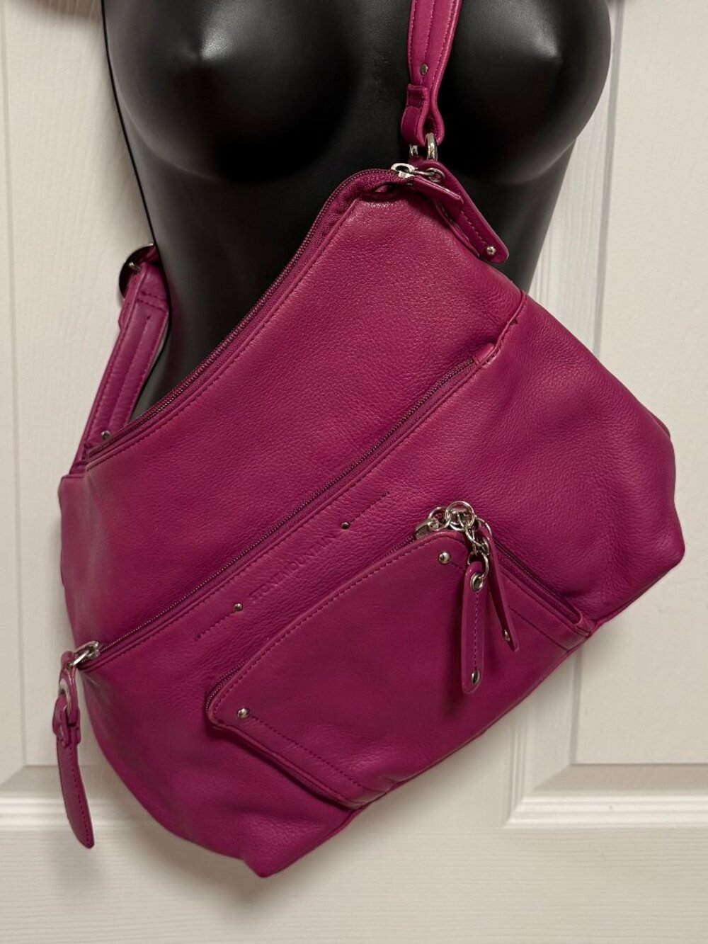 Stone Mountain Leather Magenta Fucsia Purse Shoulder Bag Excellent